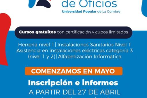 La Cumbre: Escuela Municipal de Oficios, comienza en Mayo
